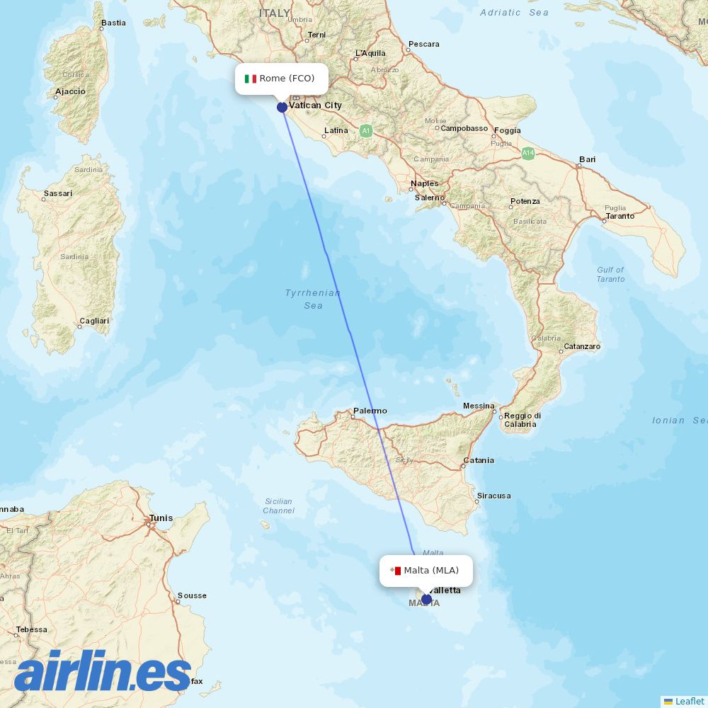 KM Malta Airlines at FCO route map