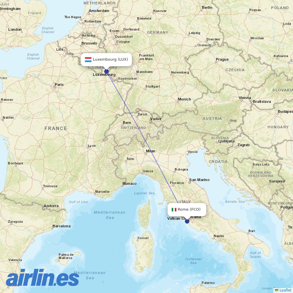 Luxair at FCO route map