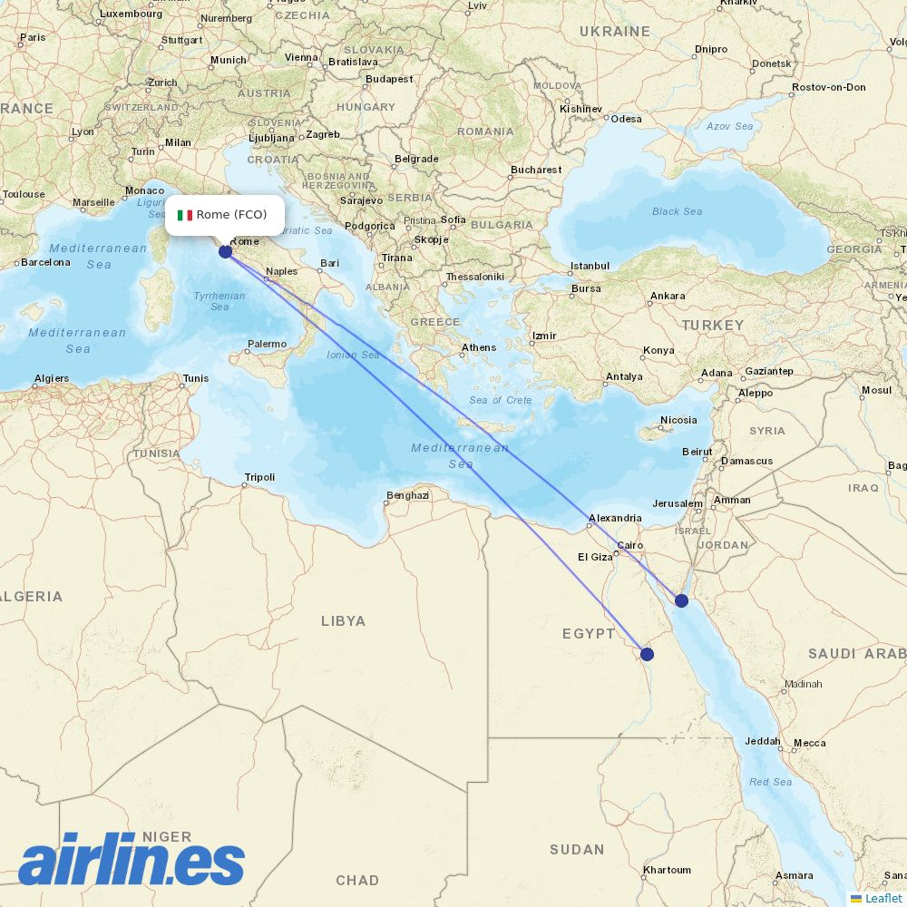 Air Cairo from Fiumicino destination map