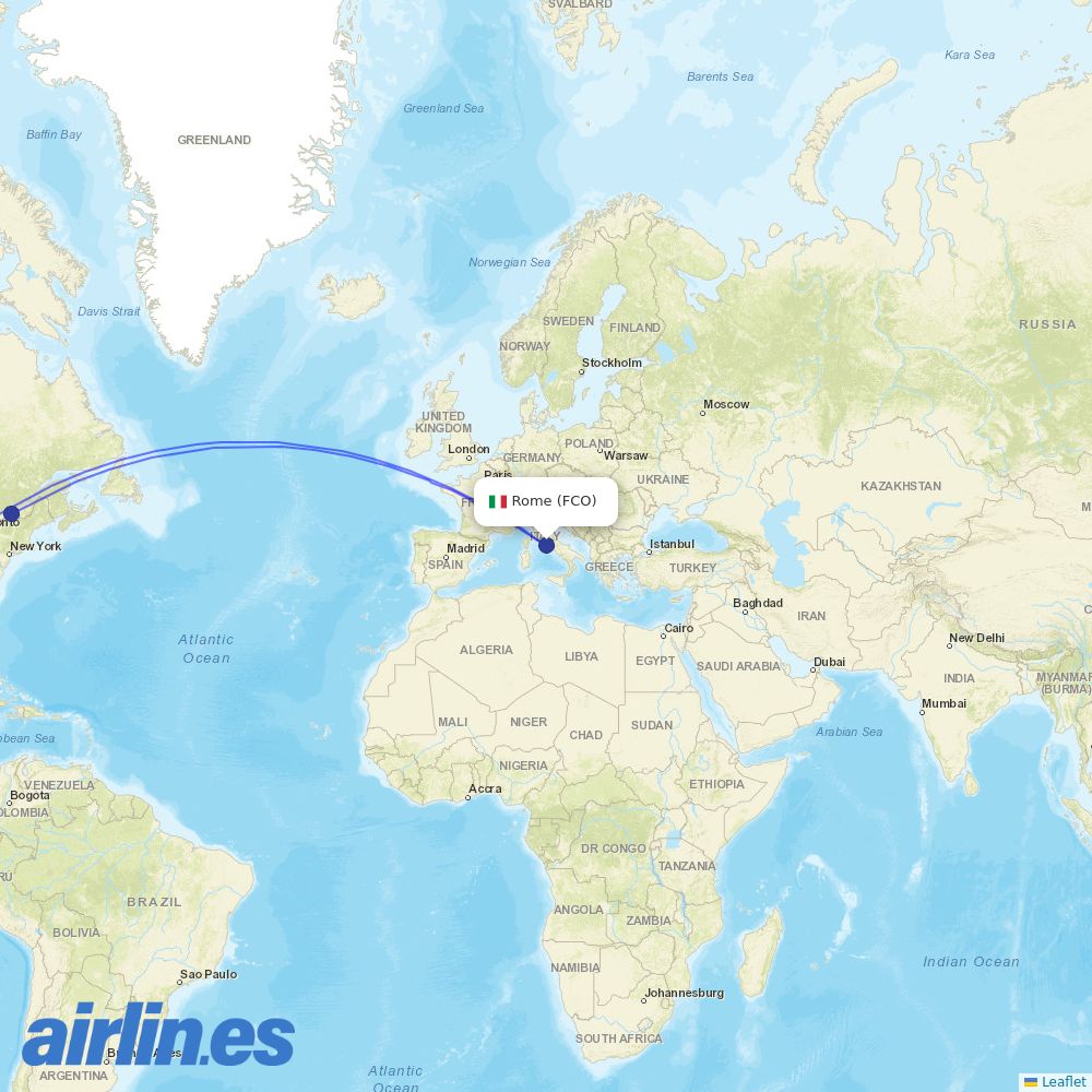 Air Transat at FCO route map
