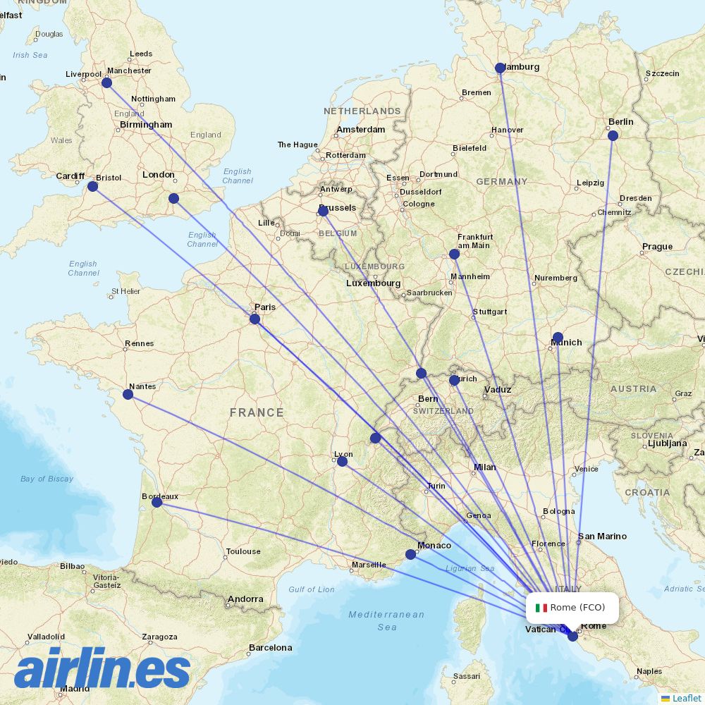 easyJet from Fiumicino destination map