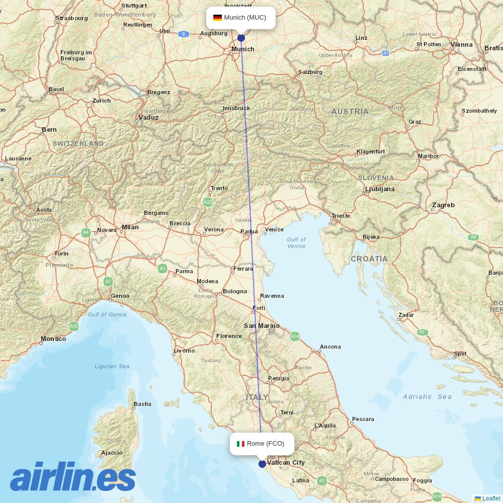 Lufthansa City Airlines from Fiumicino destination map