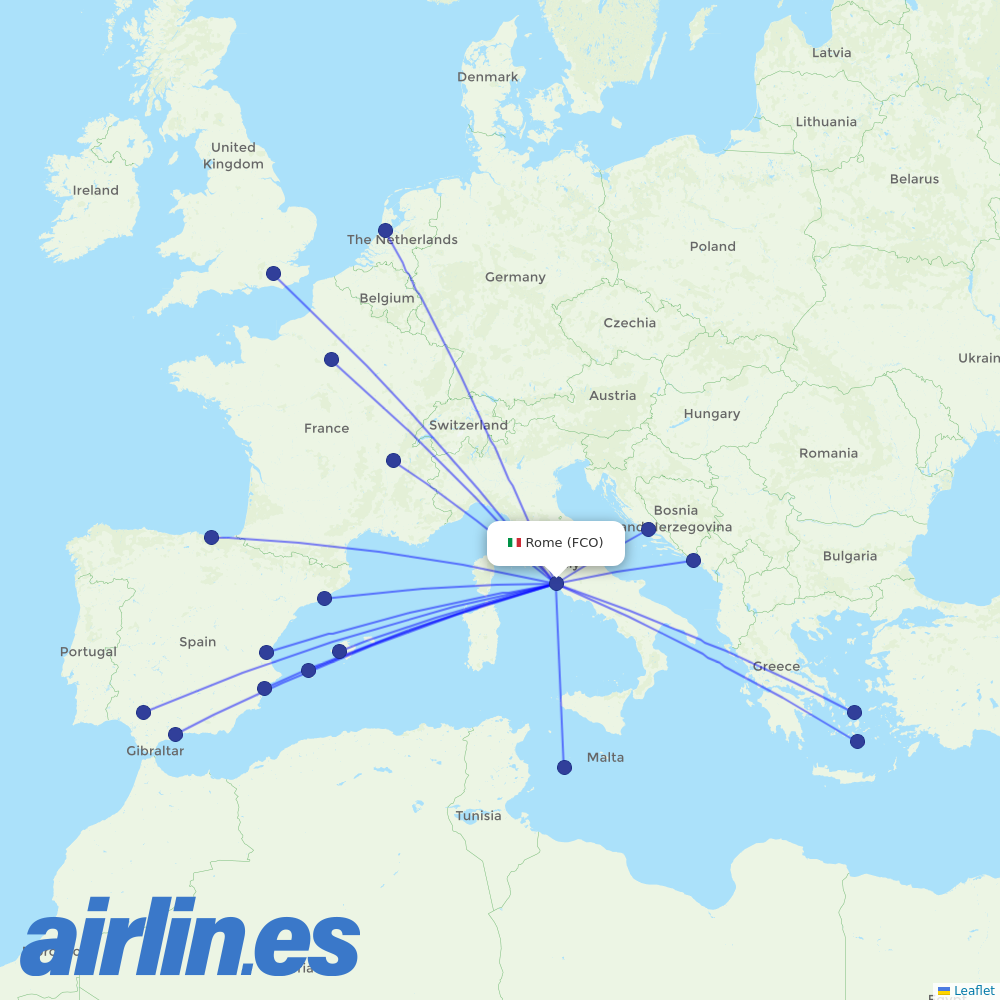 Vueling from Fiumicino destination map