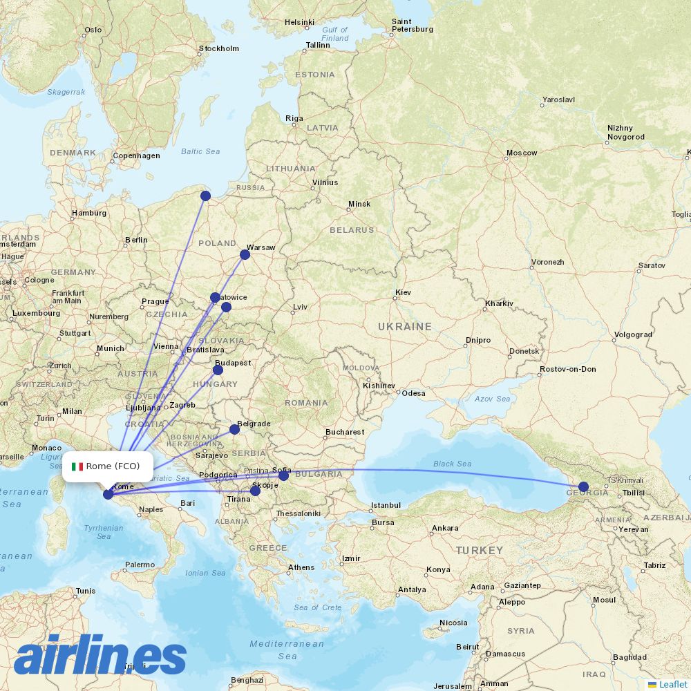 Wizz Air from Fiumicino destination map