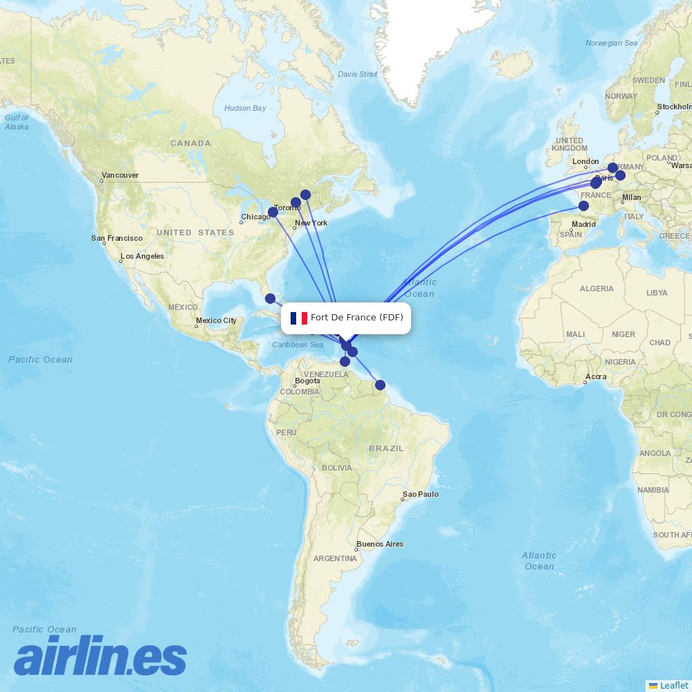 Air Canada from Le Lamentin destination map
