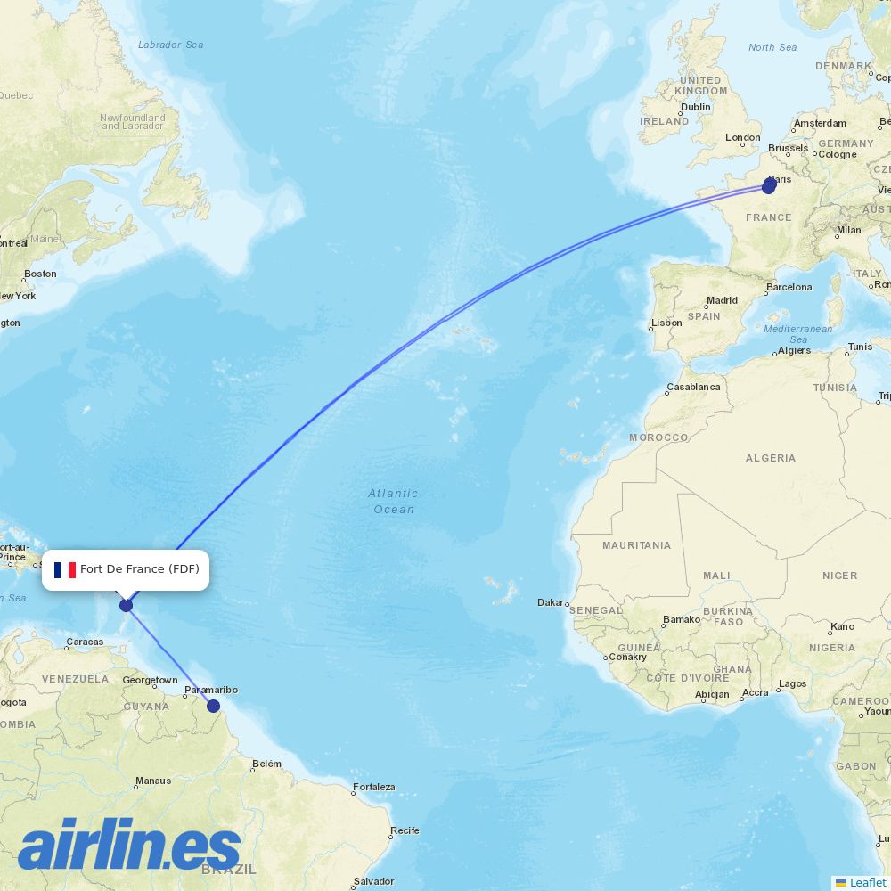 Air France from Le Lamentin destination map