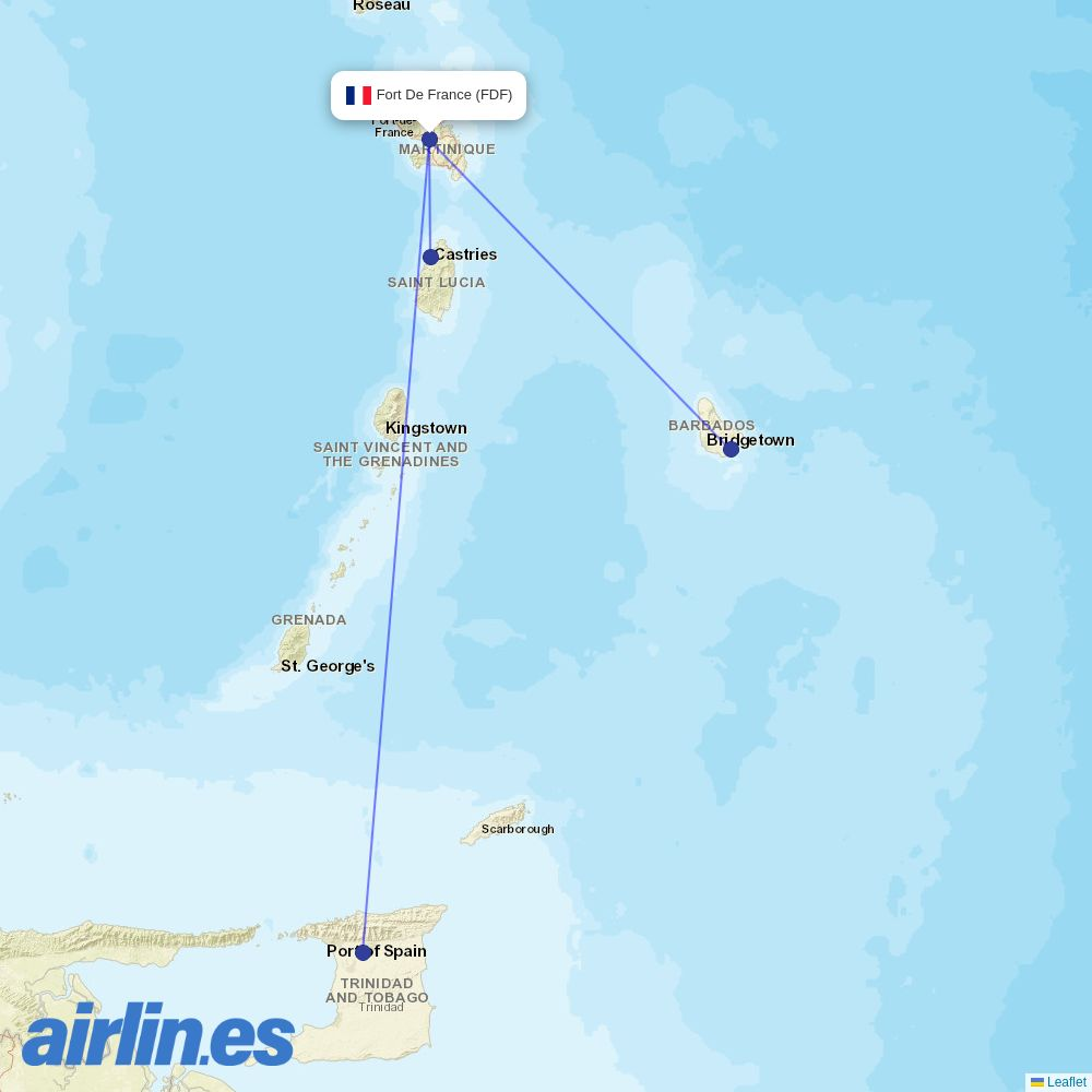 Caribbean Airlines from Le Lamentin destination map