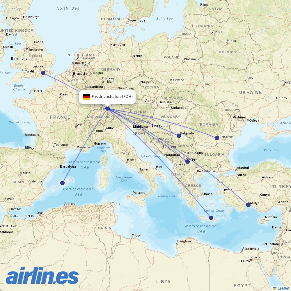 Wizz Air from Friedrichshafen destination map