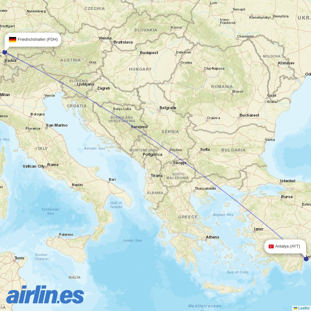 Corendon Airlines from Friedrichshafen destination map