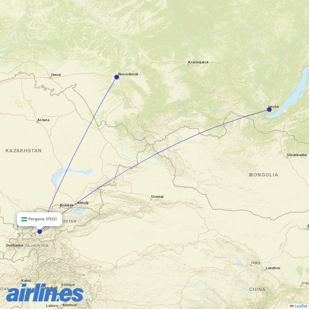S7 Airlines from Fergana Airport destination map