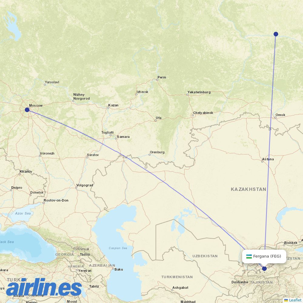 UTair from Fergana Airport destination map