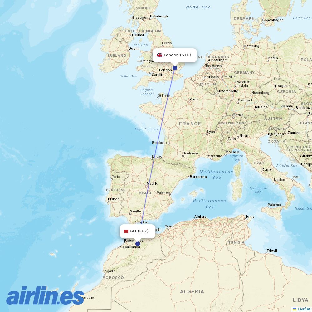 Ryanair UK from Saiss destination map