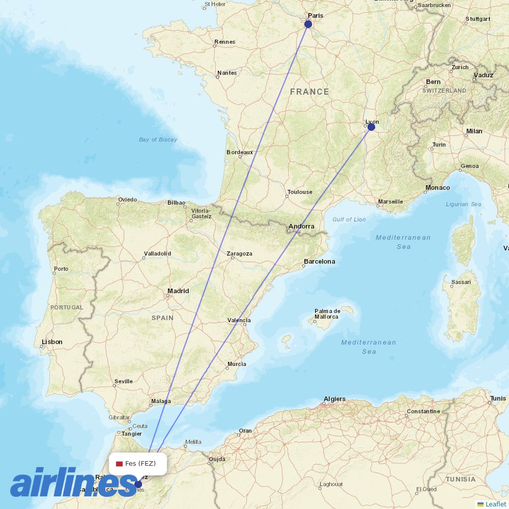 Transavia France from Saiss destination map