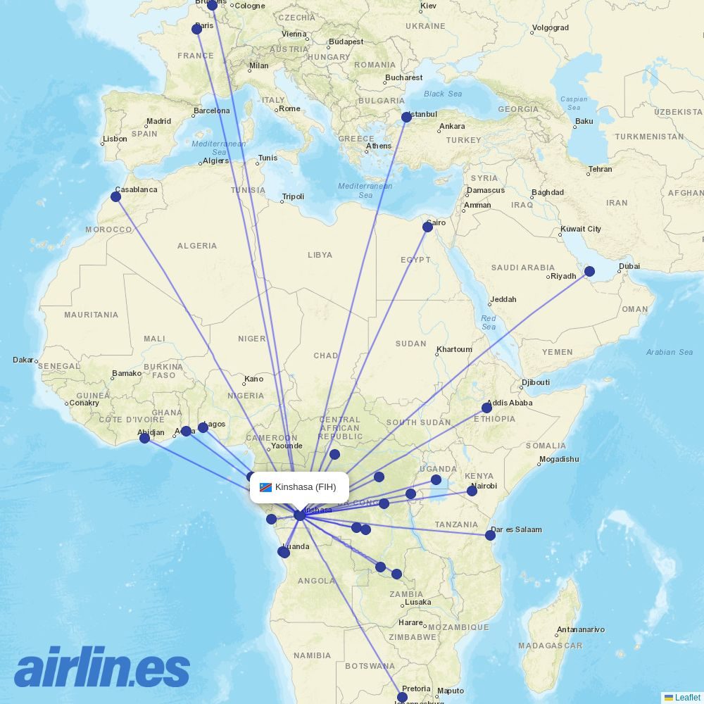 Uganda Airlines at FIH route map