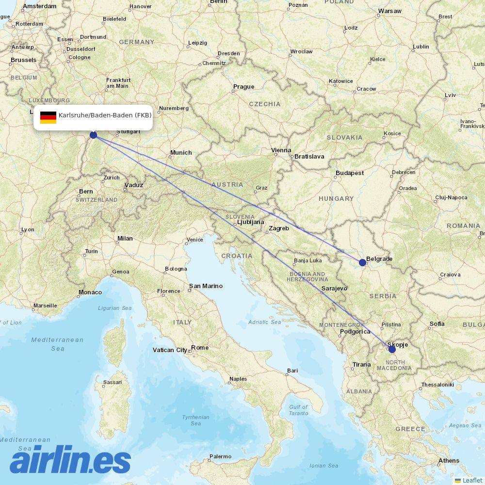 Wizz Air from Karlsruhe/Badern Baden destination map