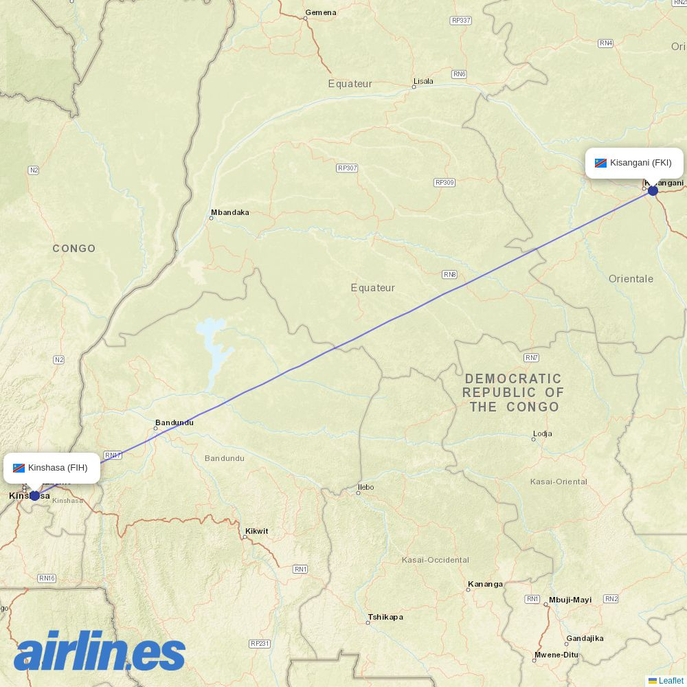 Ethiopian Airlines from Kisangani Simisini destination map