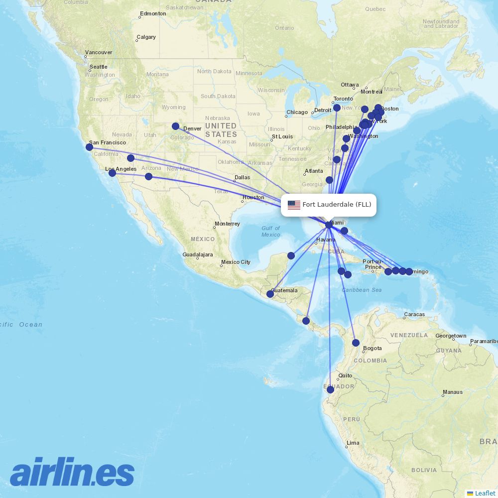 JetBlue Airways from Fort Lauderdale Hollywood International destination map