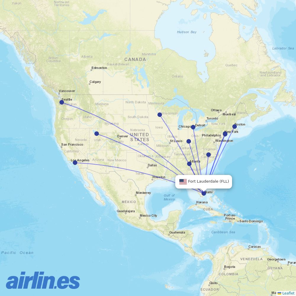 Delta Air Lines from Fort Lauderdale Hollywood International destination map