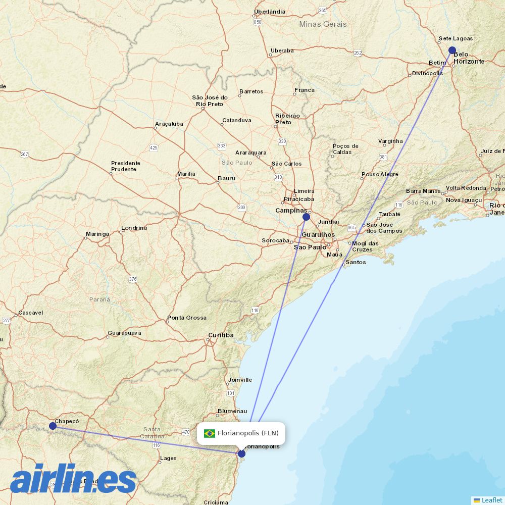 Azul from Hercilio Luz destination map
