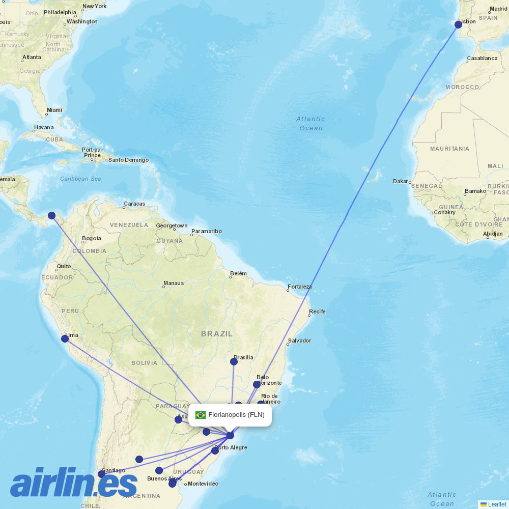 JetSMART from Hercilio Luz destination map