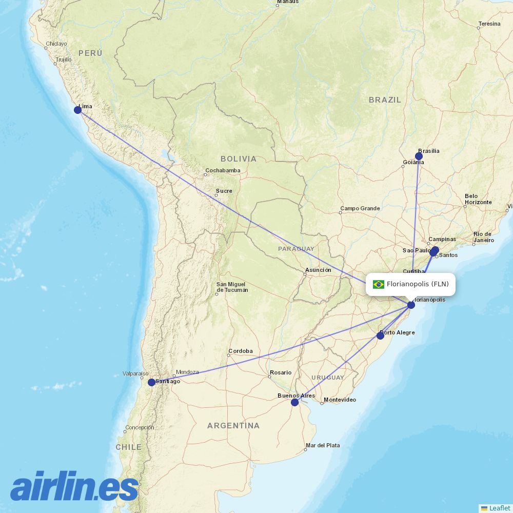 LATAM Airlines from Hercilio Luz destination map