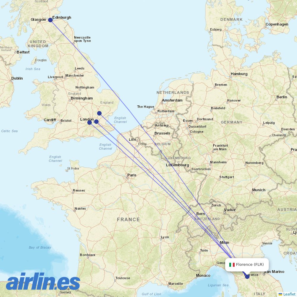 British Airways from Peretola destination map