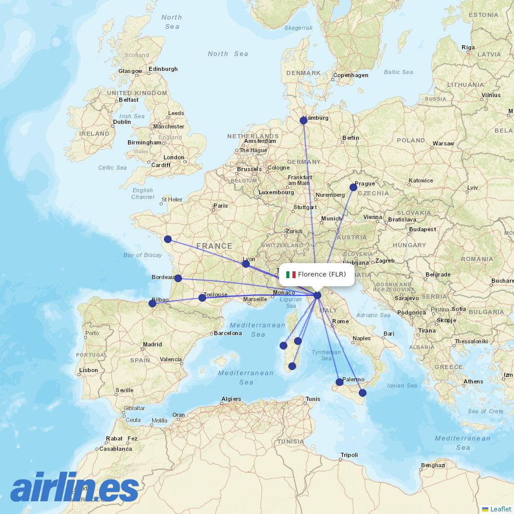 Volotea from Peretola destination map