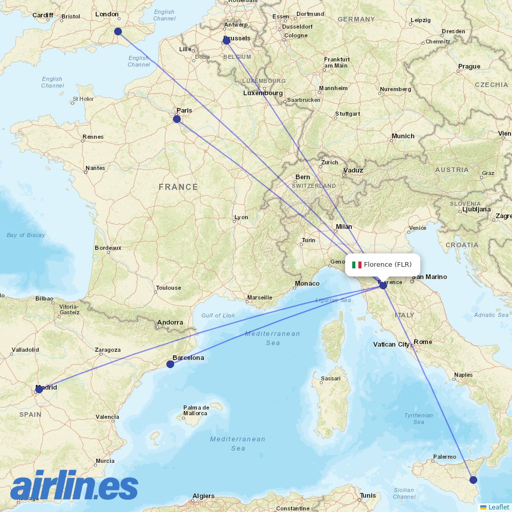 Vueling from Peretola destination map