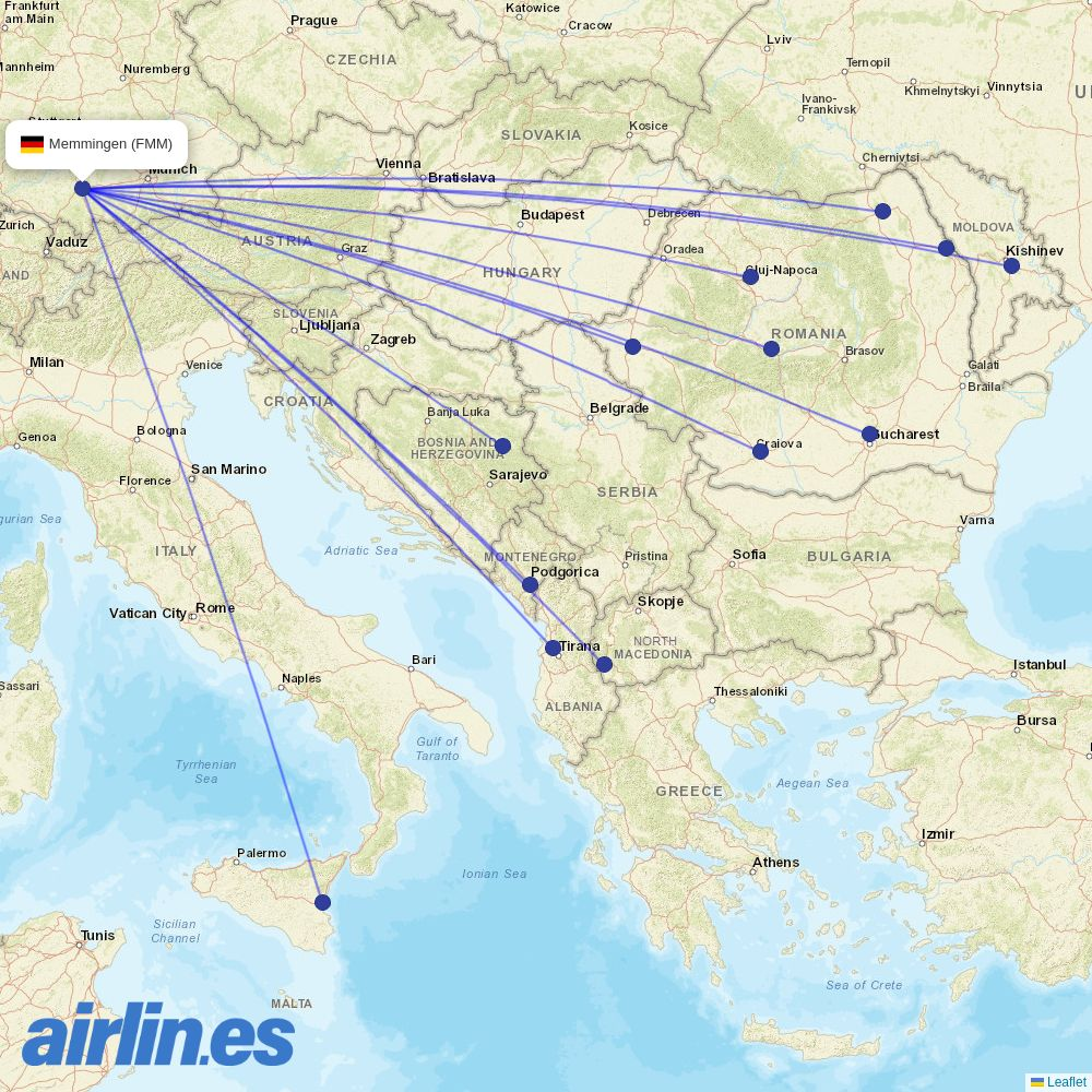 Wizz Air Malta from Memmingen Airport destination map