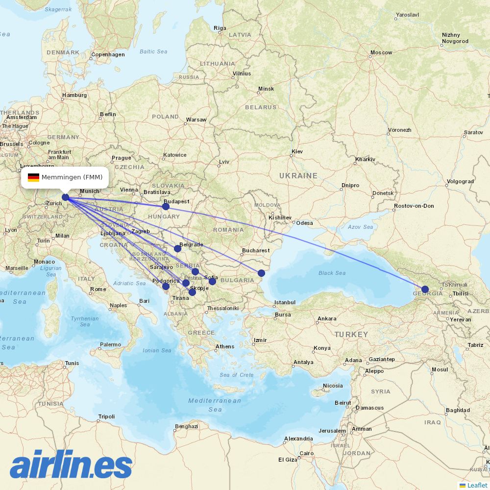 Wizz Air from Memmingen Airport destination map