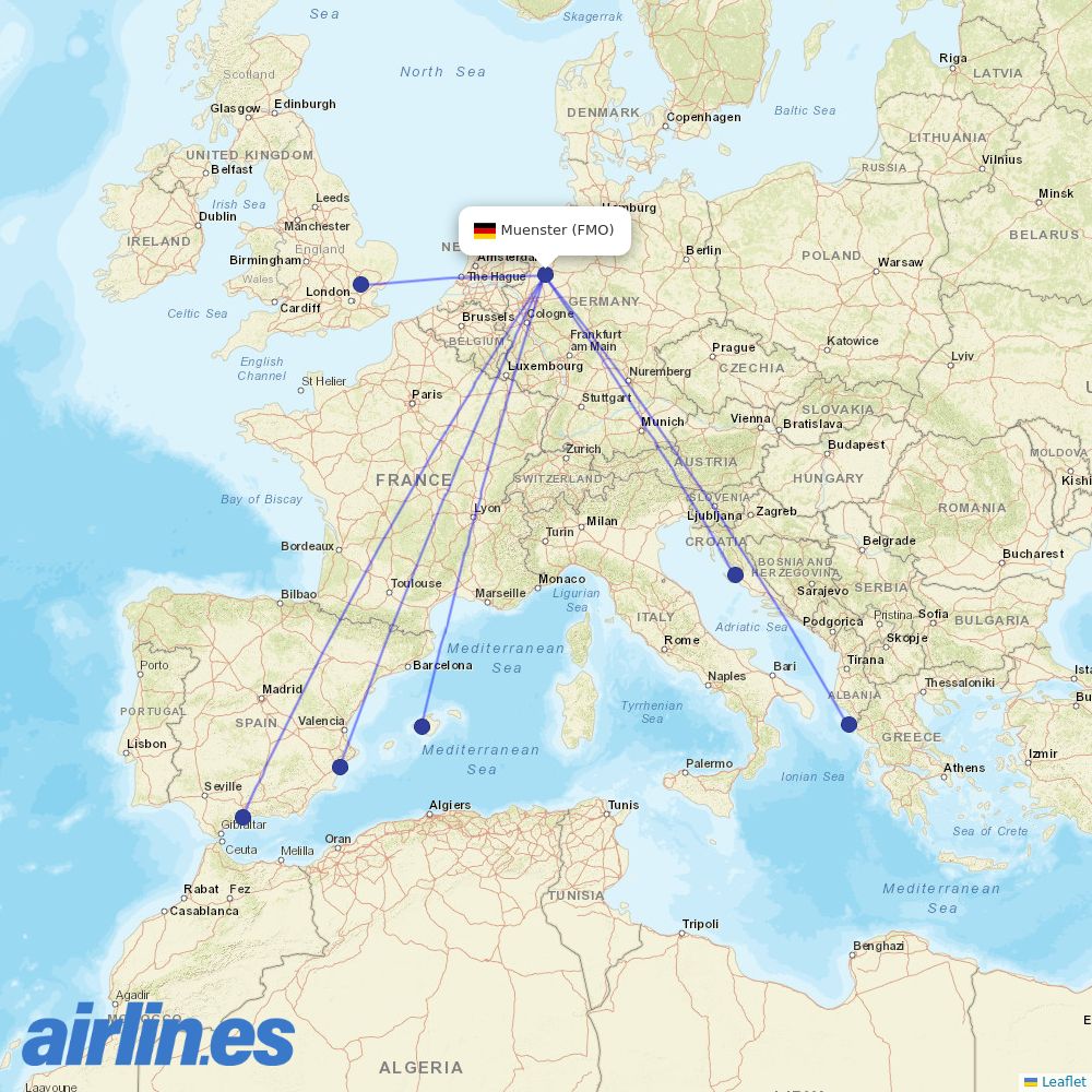 Ryanair from Munster Osnabruck destination map