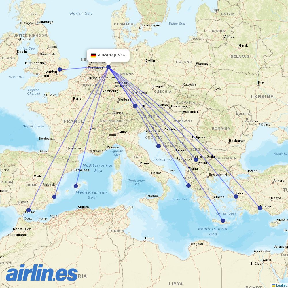 Pegasus from Munster Osnabruck destination map