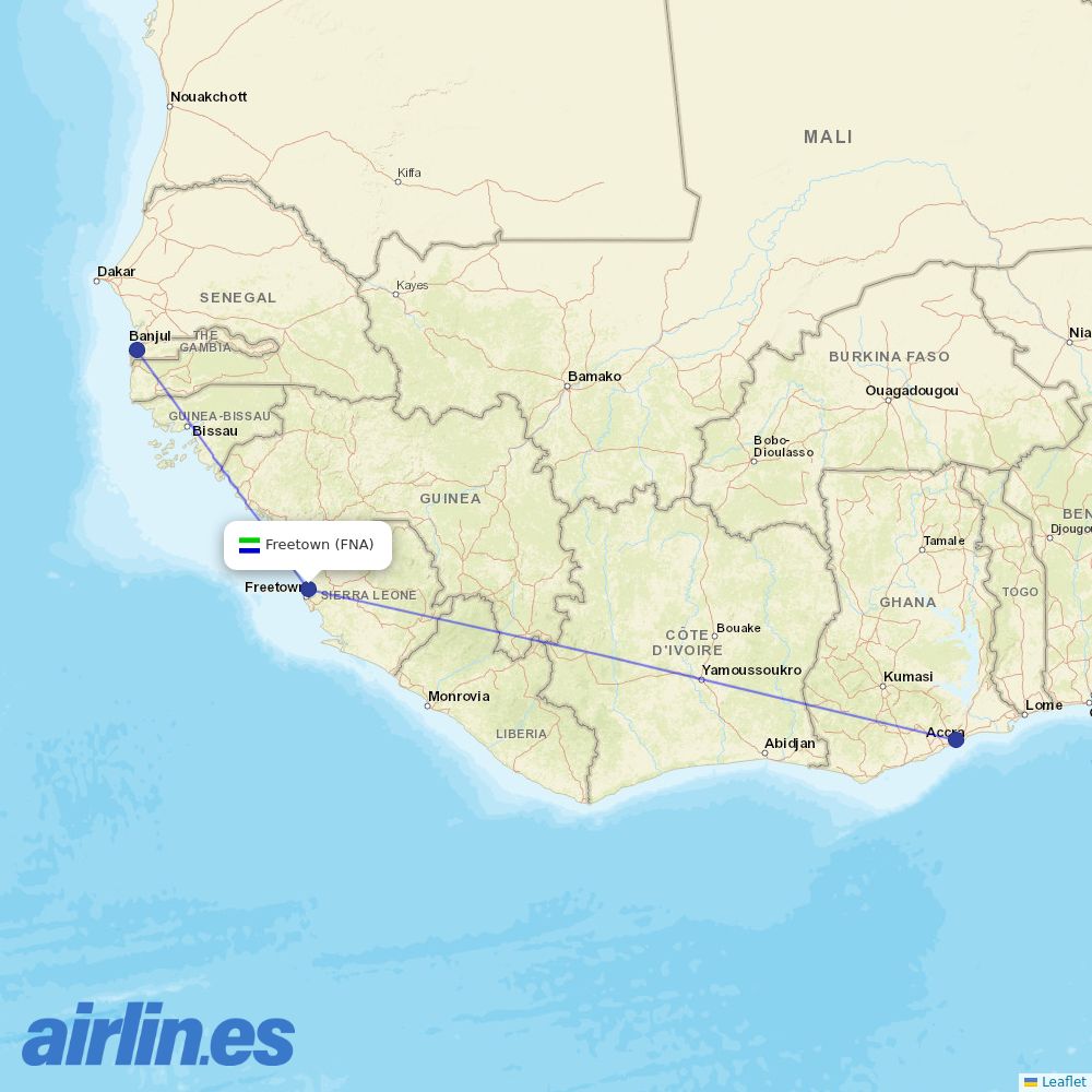 ASKY Airlines at FNA route map