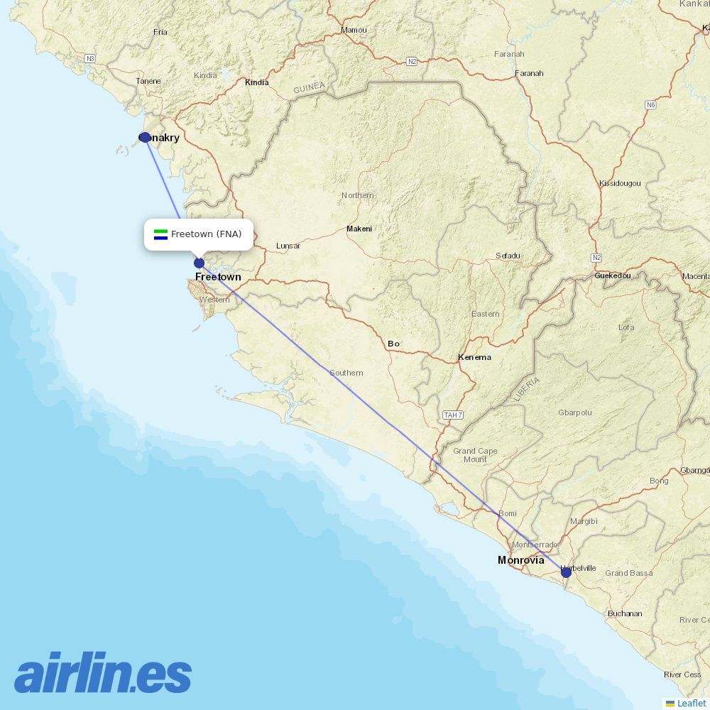 Brussels Airlines from Freetown Lungi destination map