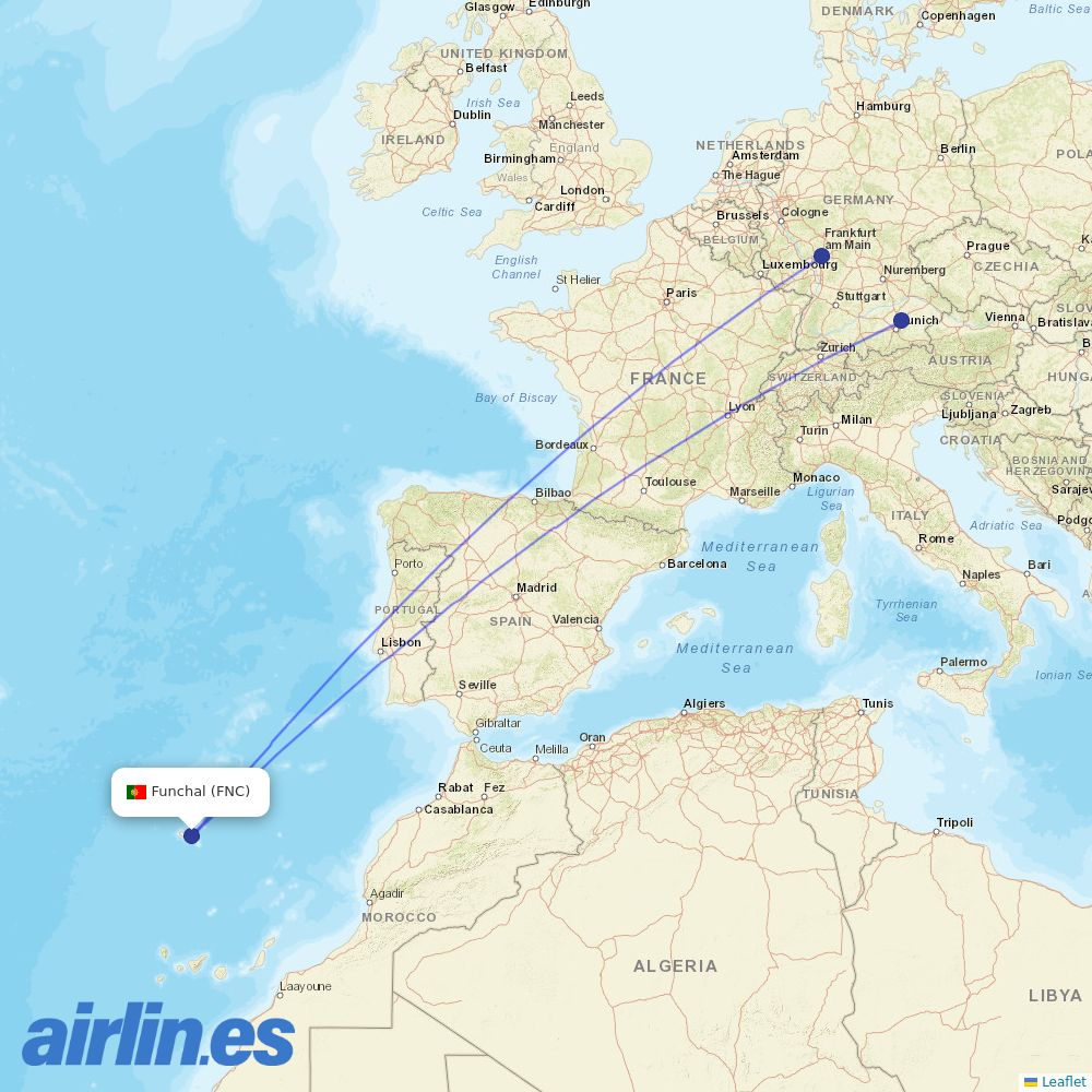 Discover Airlines from Madeira Airport destination map