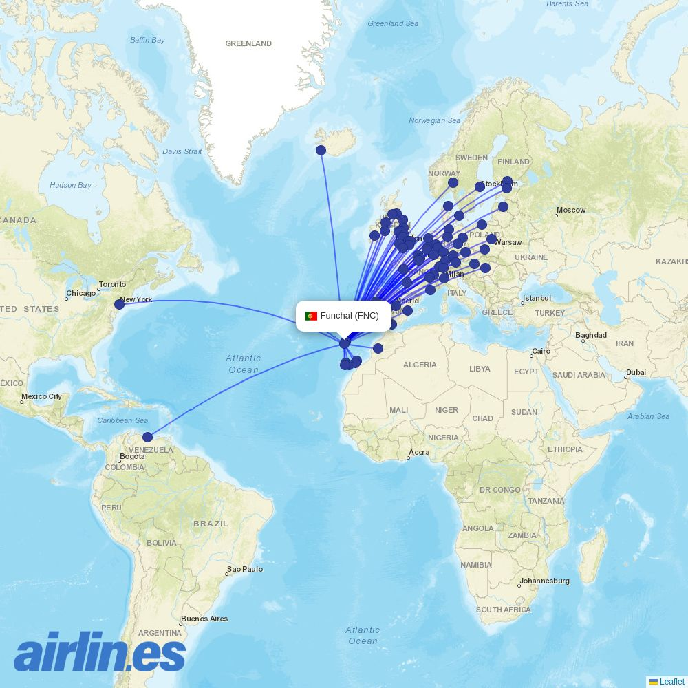 Air Baltic from Madeira Airport destination map