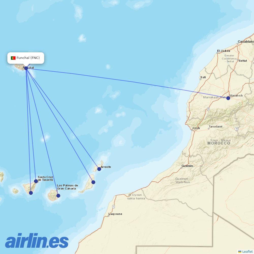 Binter Canarias at FNC route map