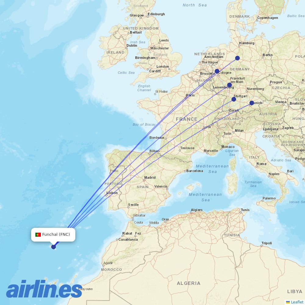 TUI fly Deutschland from Madeira Airport destination map