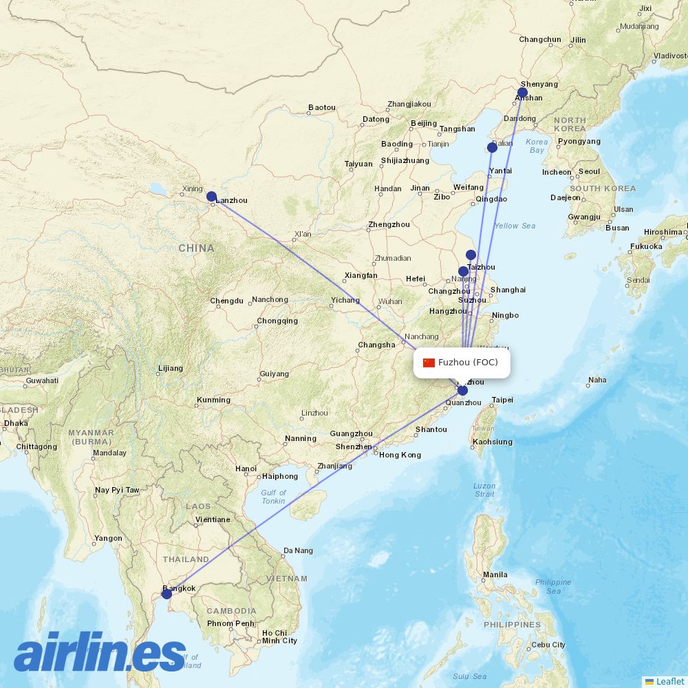 Spring Airlines from Fuzhou Changle International Airport destination map