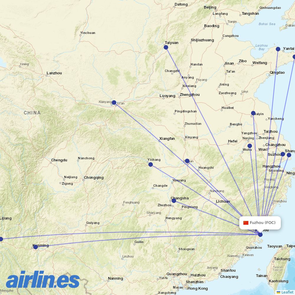 China Eastern Airlines from Fuzhou Changle International Airport destination map