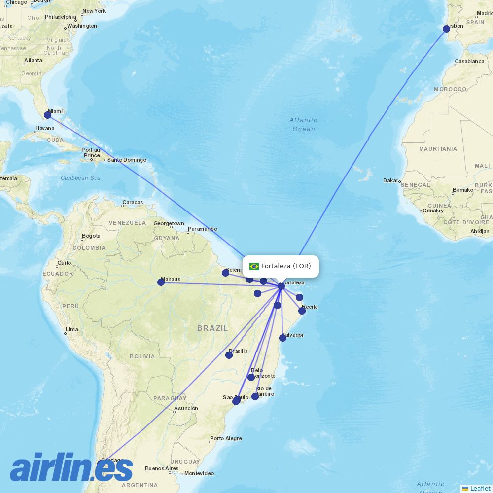 LATAM Airlines from Fortaleza destination map