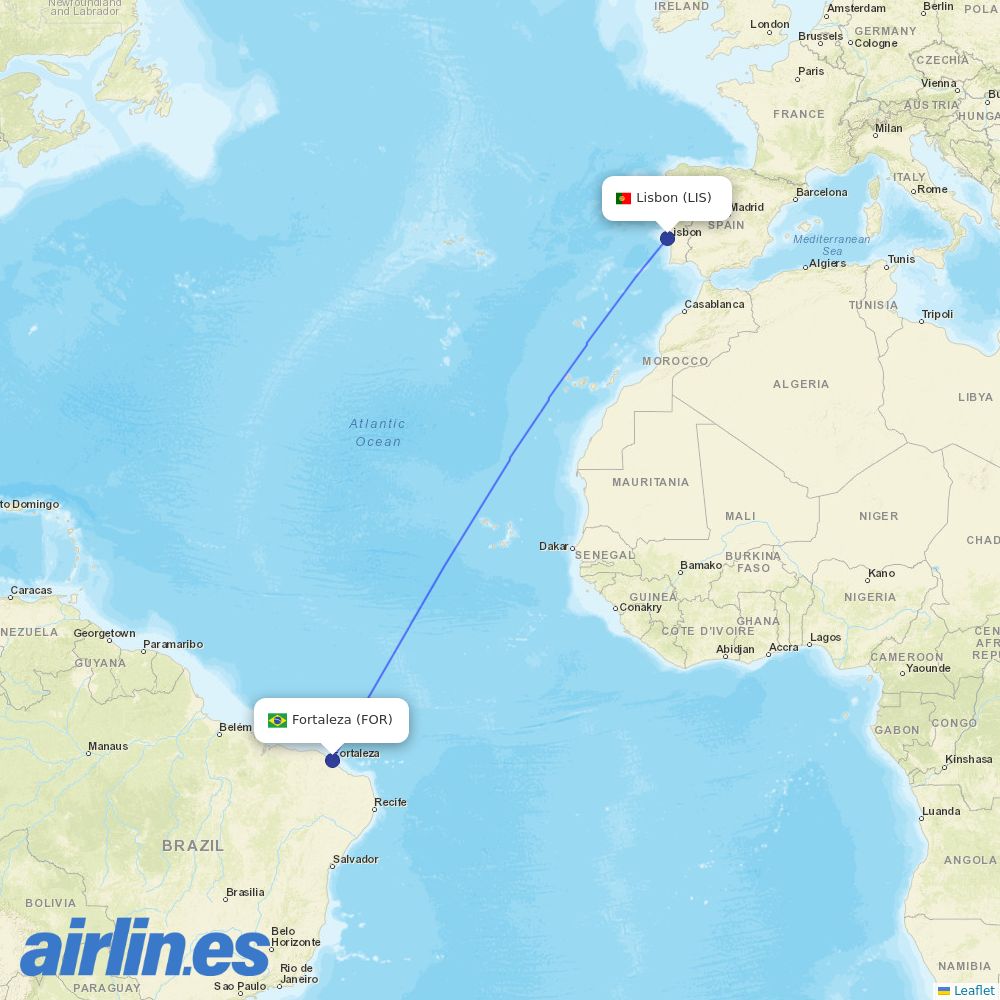 TAP Portugal from Fortaleza destination map