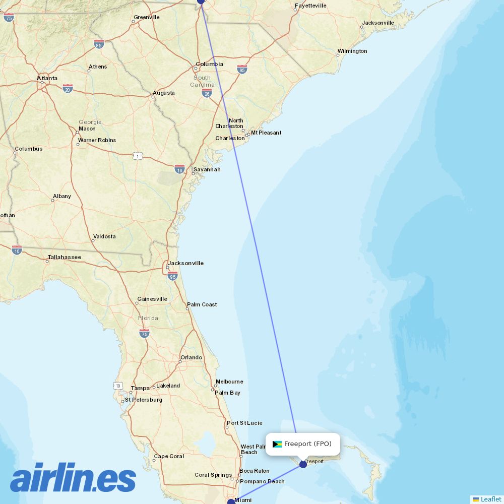 American Airlines from Grand Bahama International destination map