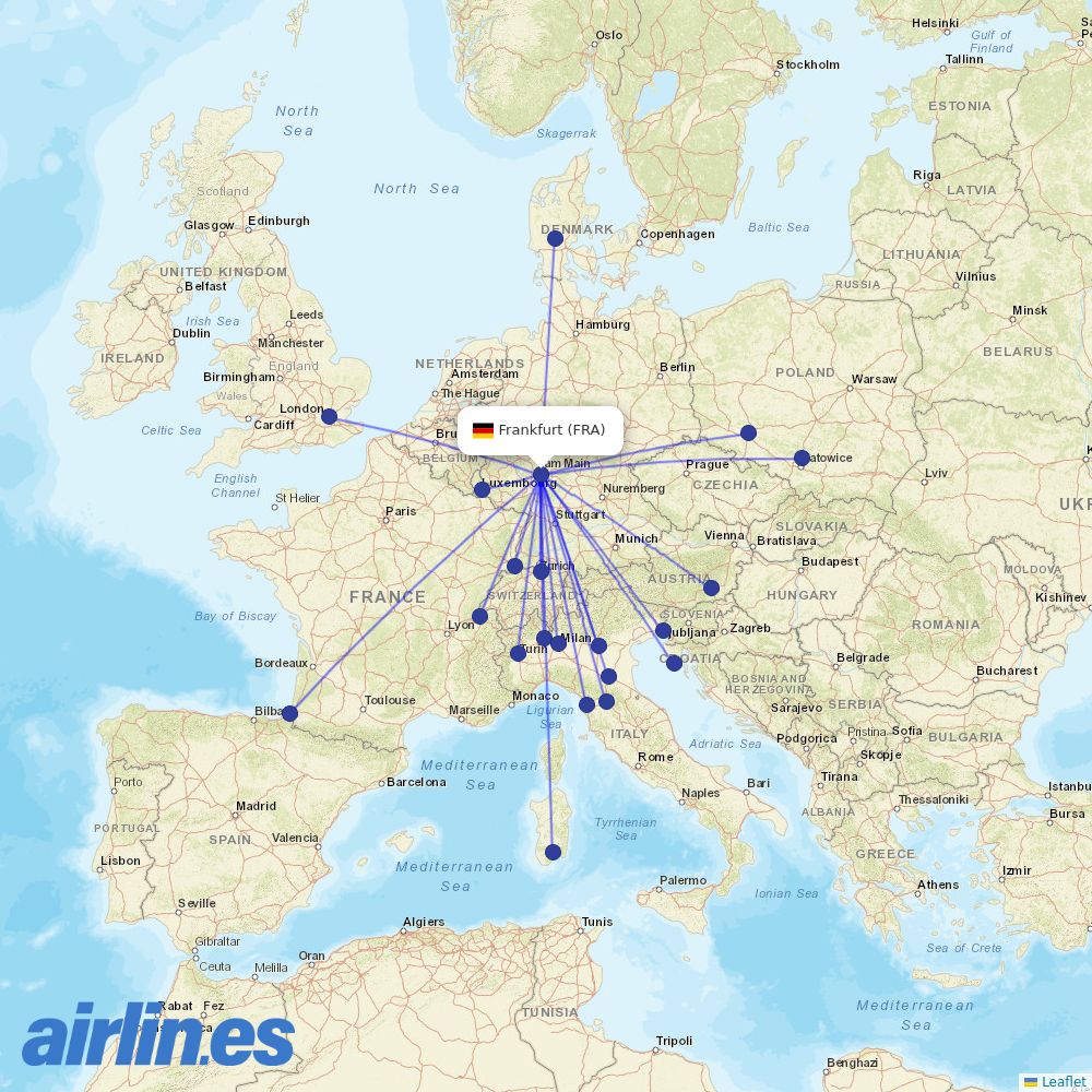 Air Dolomiti from Frankfurt Airport destination map