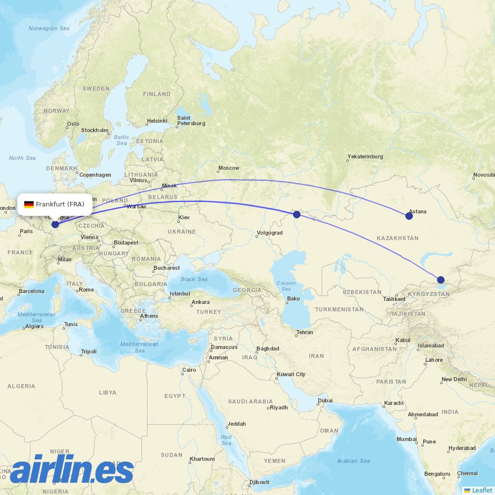 Air Astana from Frankfurt Airport destination map