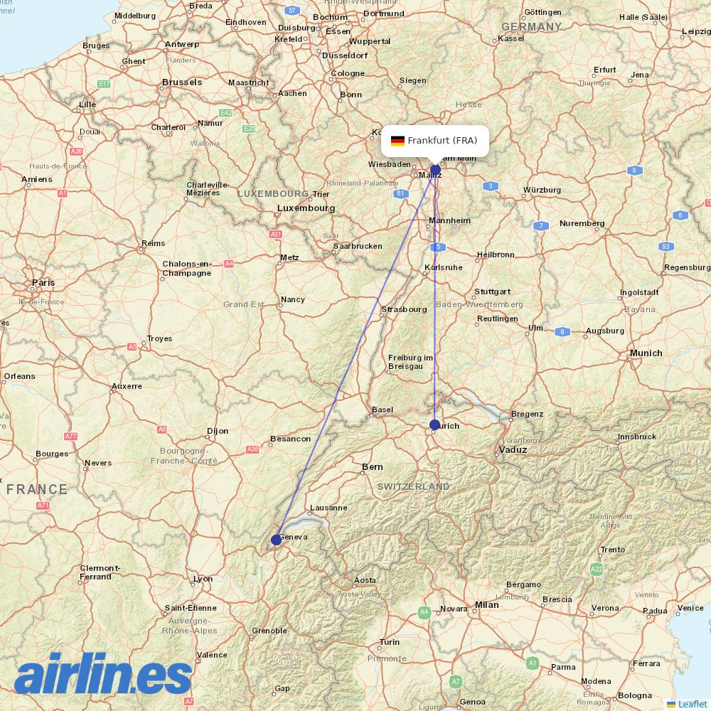 SWISS at FRA route map