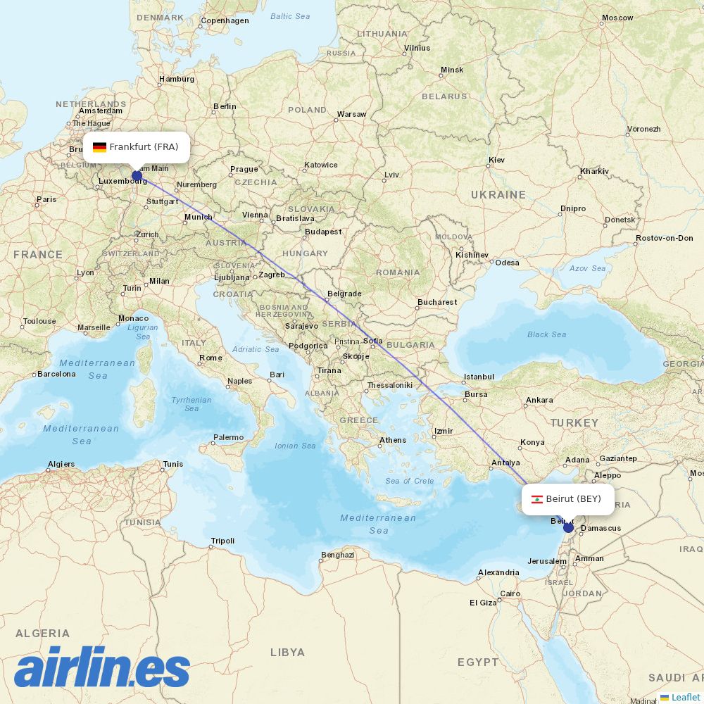 Middle East Airlines from Frankfurt Airport destination map