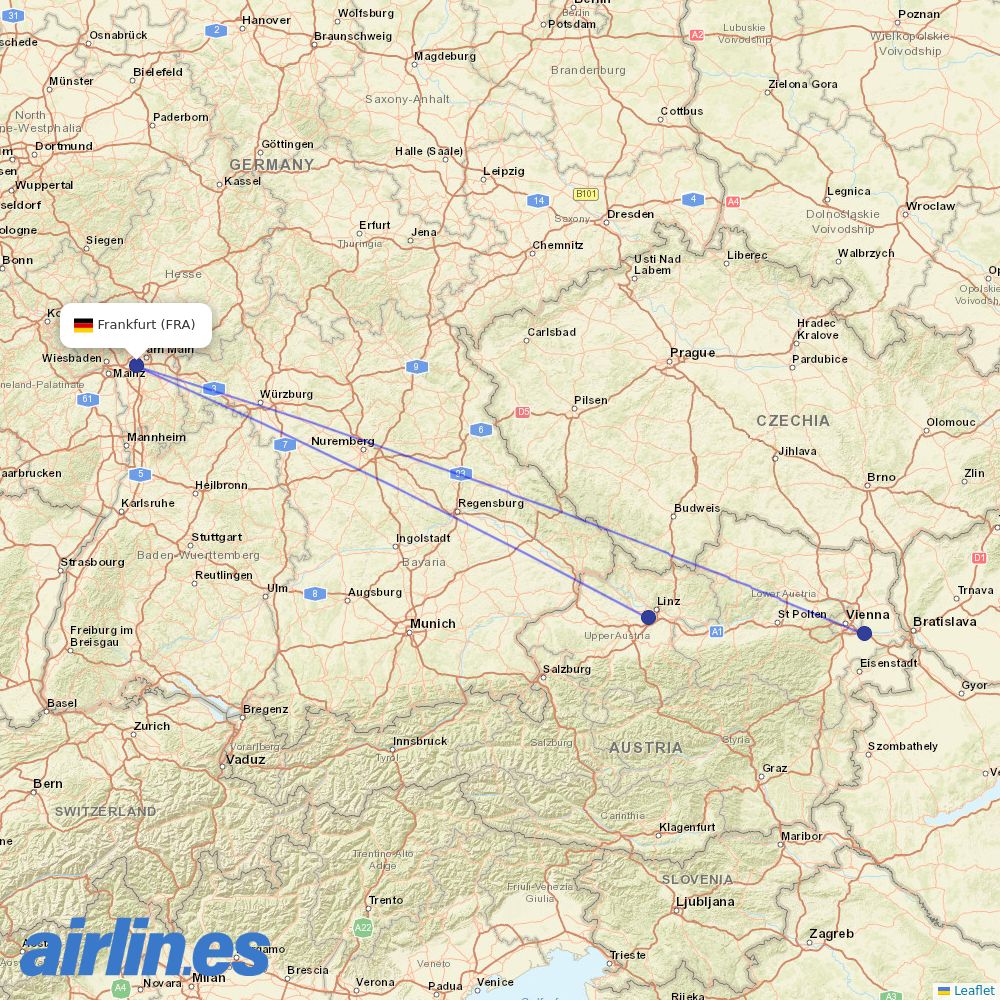 Austrian at FRA route map
