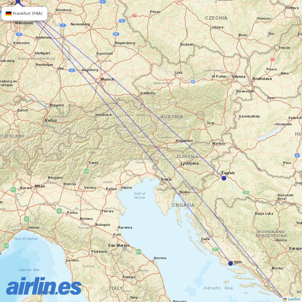 Croatia Airlines at FRA route map