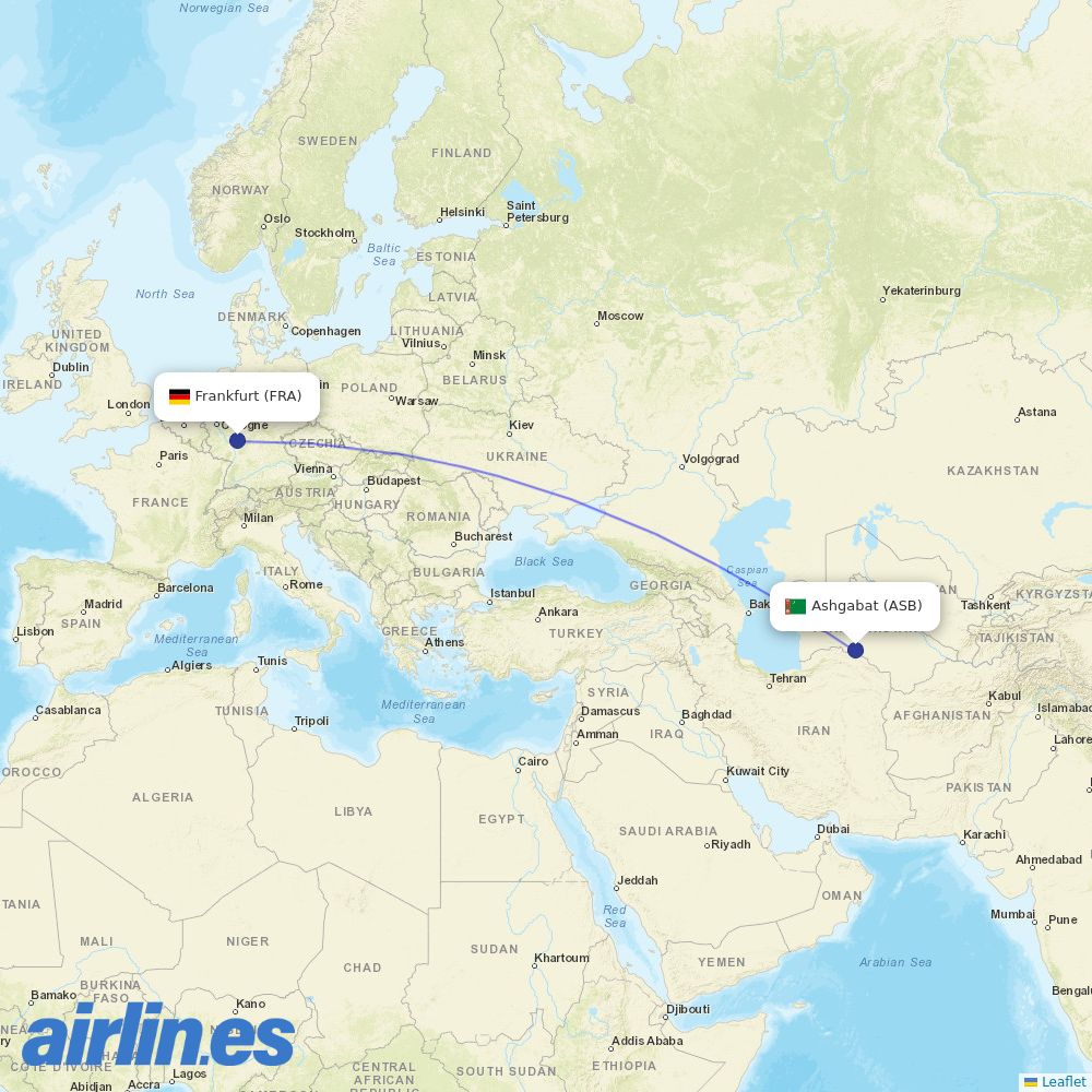 Turkmenistan Airlines at FRA route map